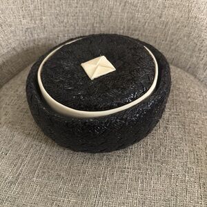 Navy Woven Round Box with Cream Accent